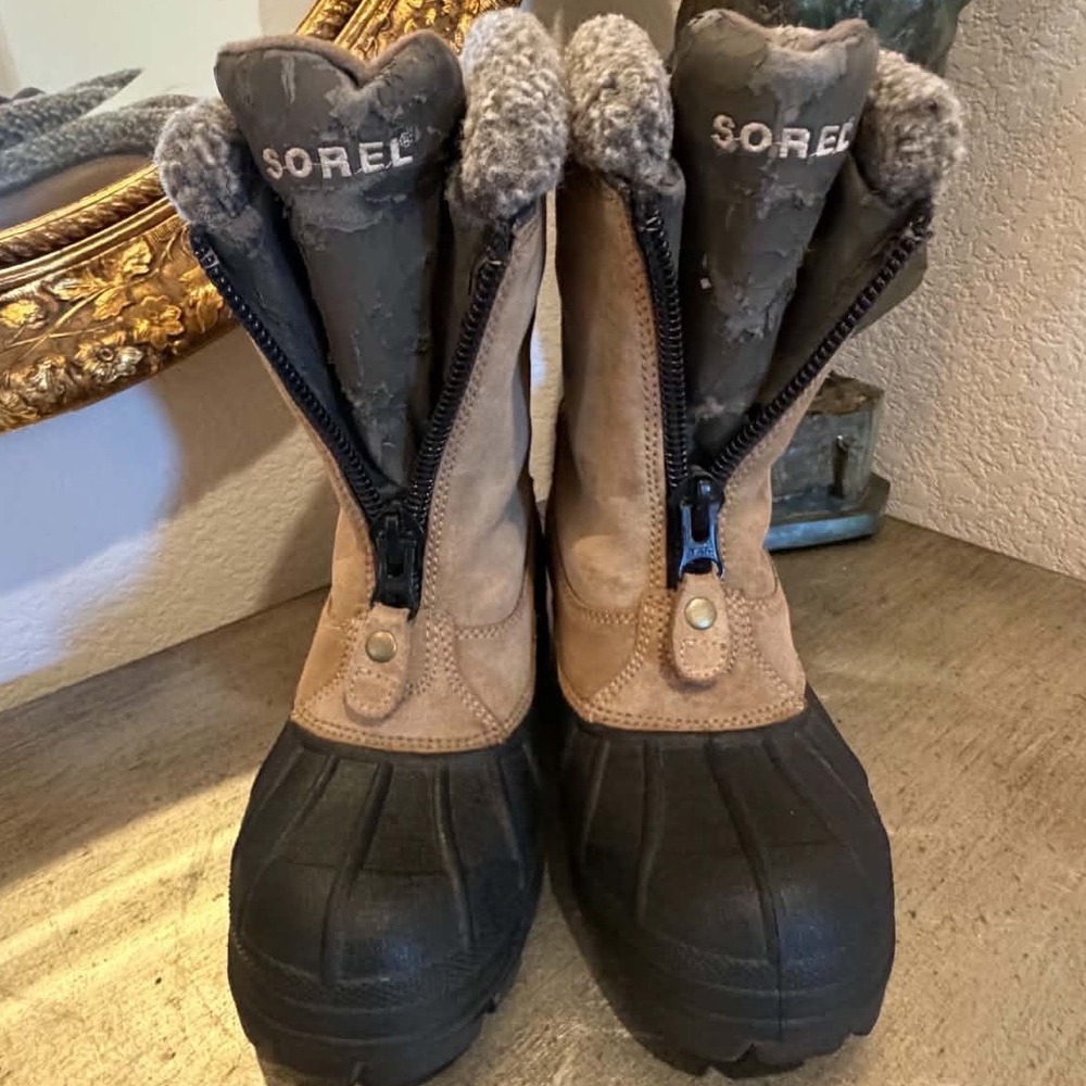 Sorel Ellesmere LL1240-272 Tan Suede Winter Snow Boots Womens 7 Front Zip Duck